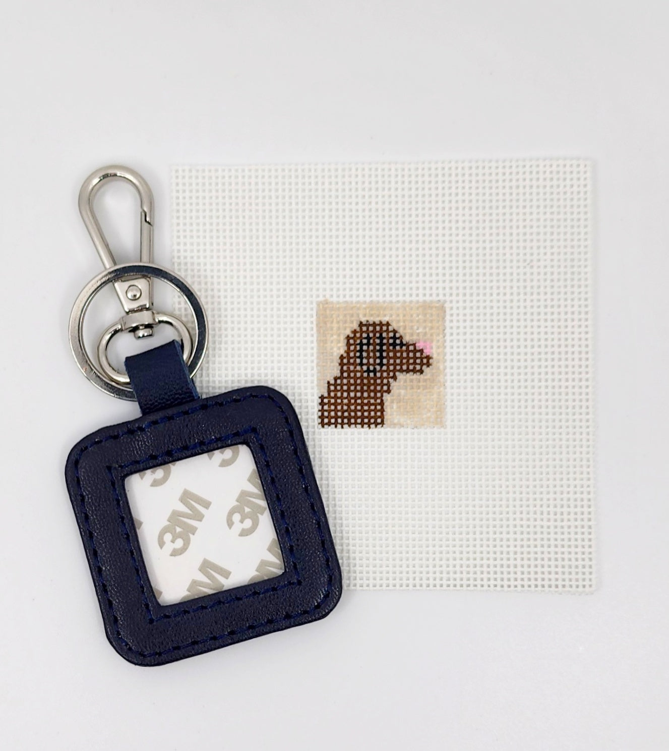 Leather Key Fob - Navy with Silver hardware