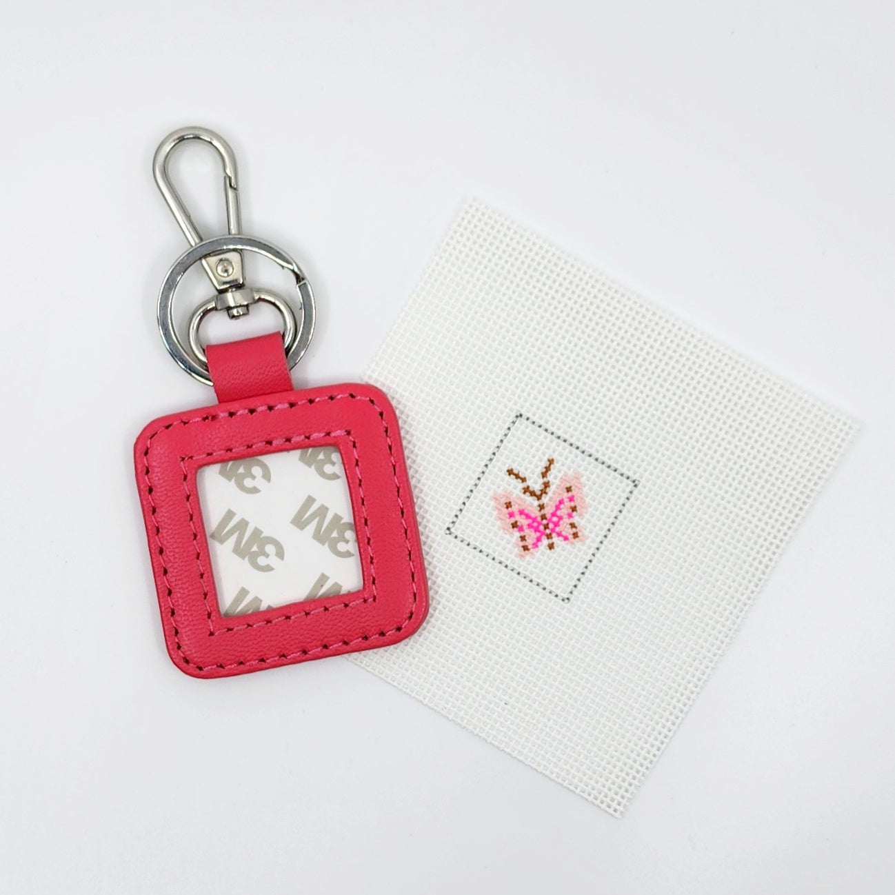 Leather Key Fob - Hot Pink with Silver hardware