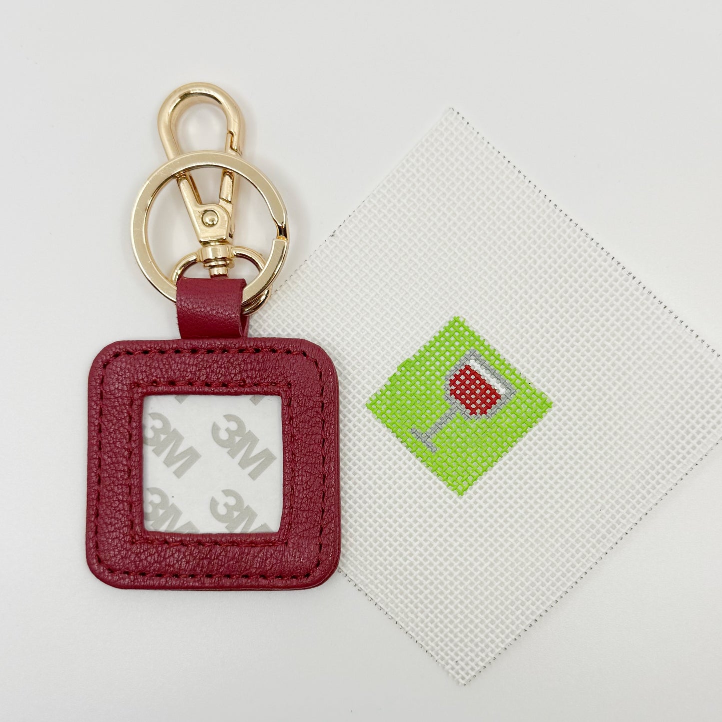 Leather Key Fob - Cranberry with Gold Hardware