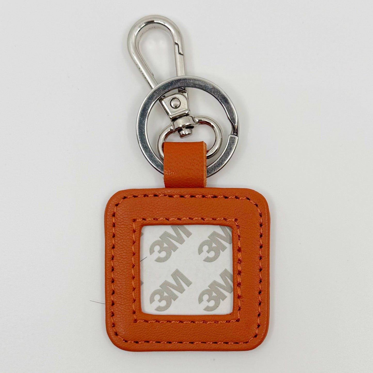 Leather Key Fob - Orange with Silver Hardware