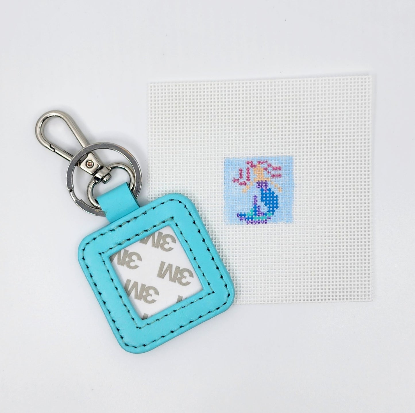 Leather Key Fob - Aqua with Silver hardware