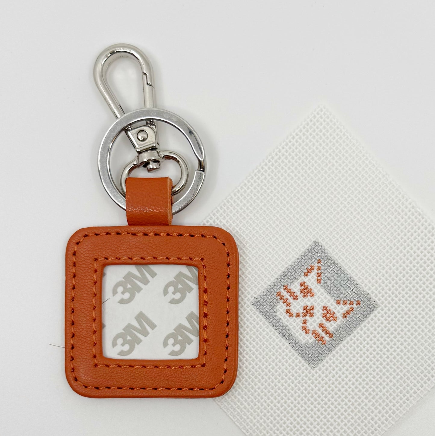 Leather Key Fob - Orange with Silver Hardware