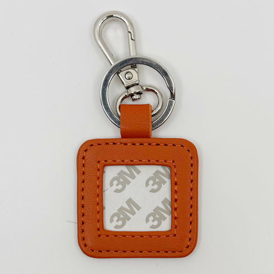 Leather Key Fob - Orange with Silver Hardware