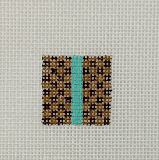 Brown Check with Aqua 1 Inch Square - BW583